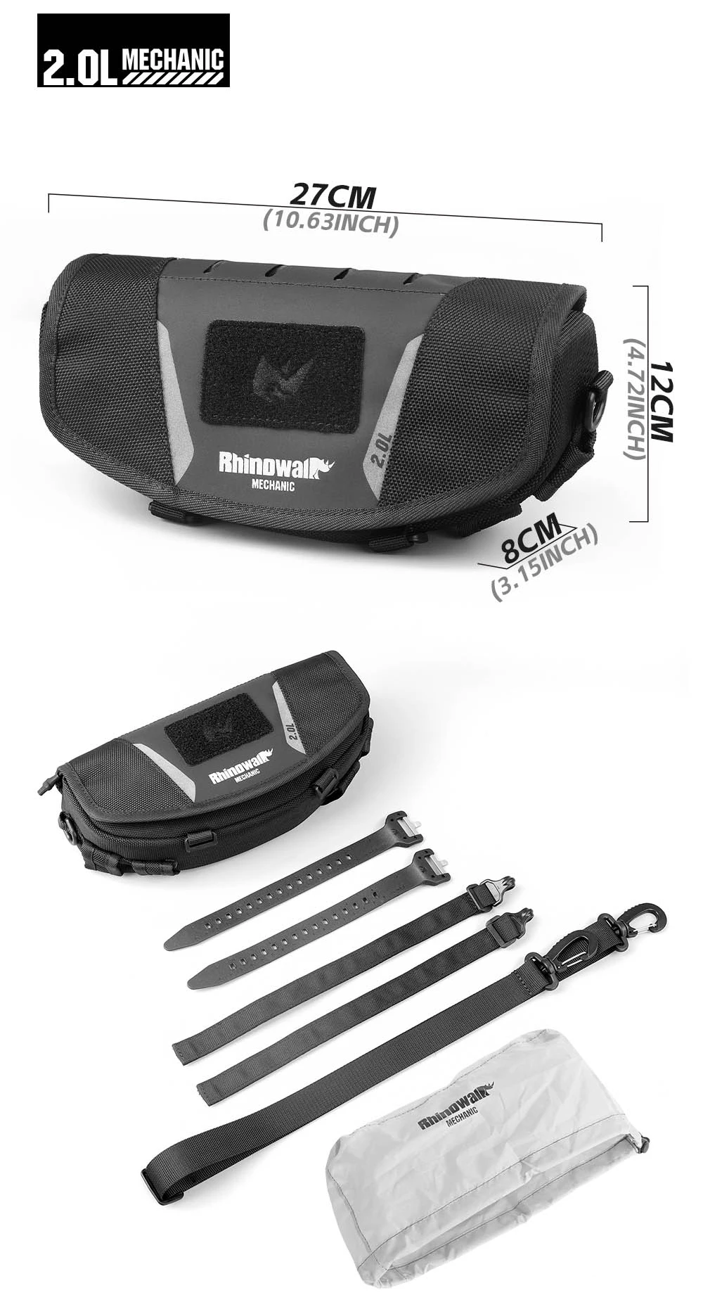 Rhinowalk Motorrad-Lenkertasche, stabile Aufbewahrungstasche, Reise-Umhängetasche mit Molle-System und Regenschutz für ADV-Zubehör – Detail 5