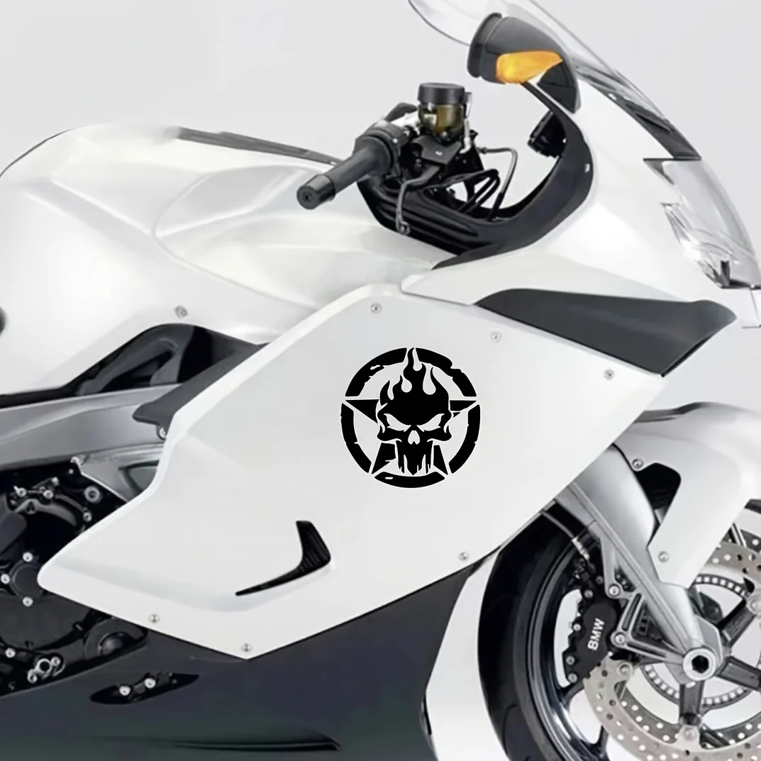 Pentagram Flame Skull Waterproof Vinyl Sticker Decal for Motorcycle Helmet Car Bumper Window and All Vehicle Models DIY Decor