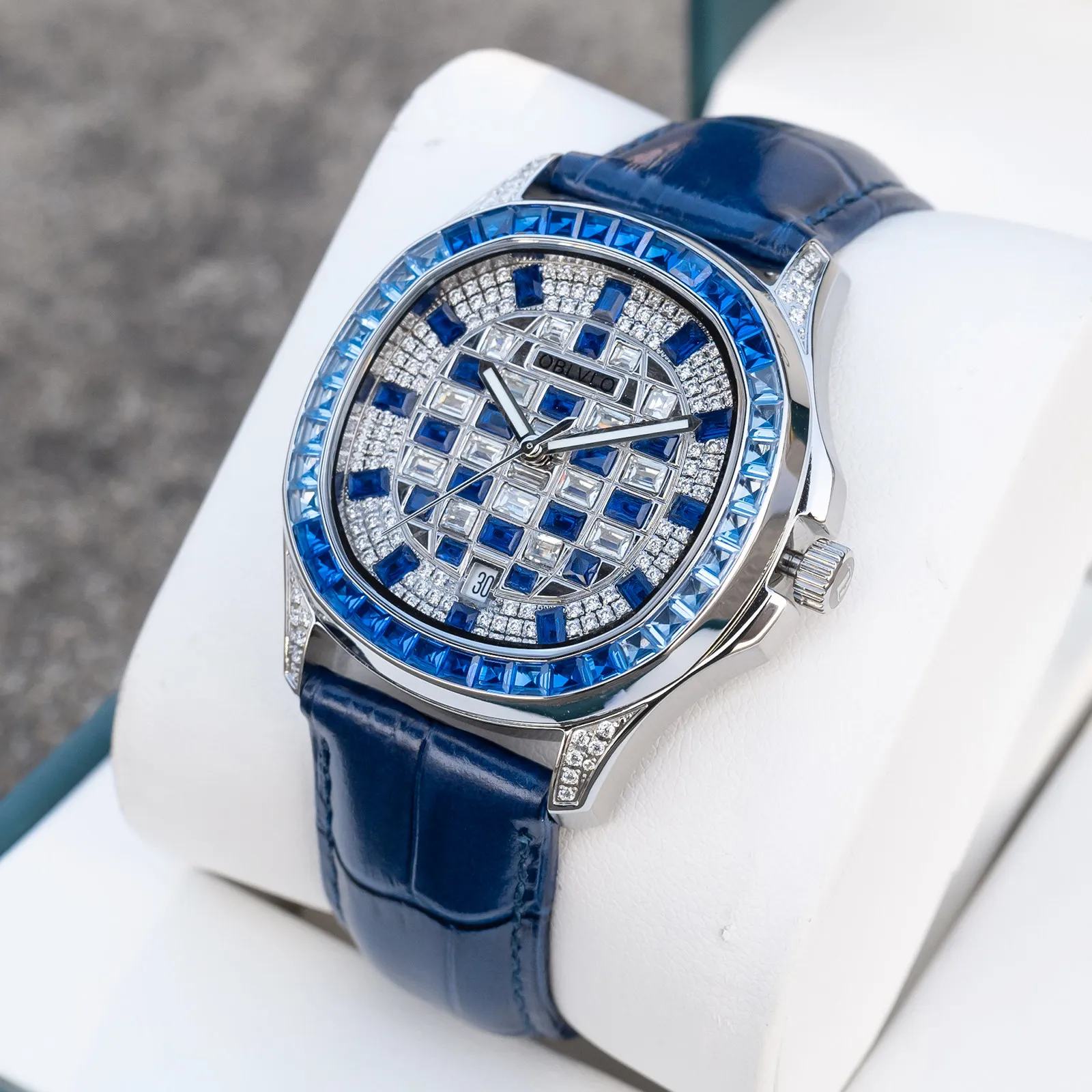 OBLVLO Men Automatic Watch 40mm Square Mechanical Wristwatch Full Crystal Dial 50m Waterproof Sapphire Luminous Miyota 8215