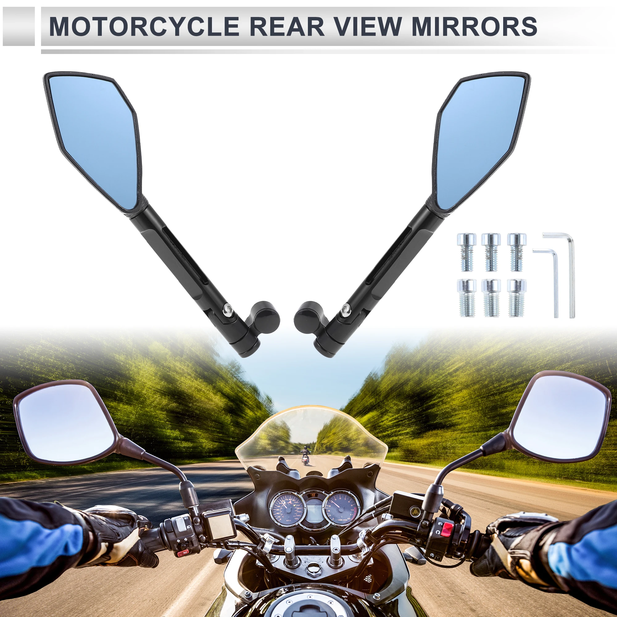 Motoforti M8/M10 Motorcycle Rear View Mirror Black Blue Aluminum Alloy Aluminum 1 Set