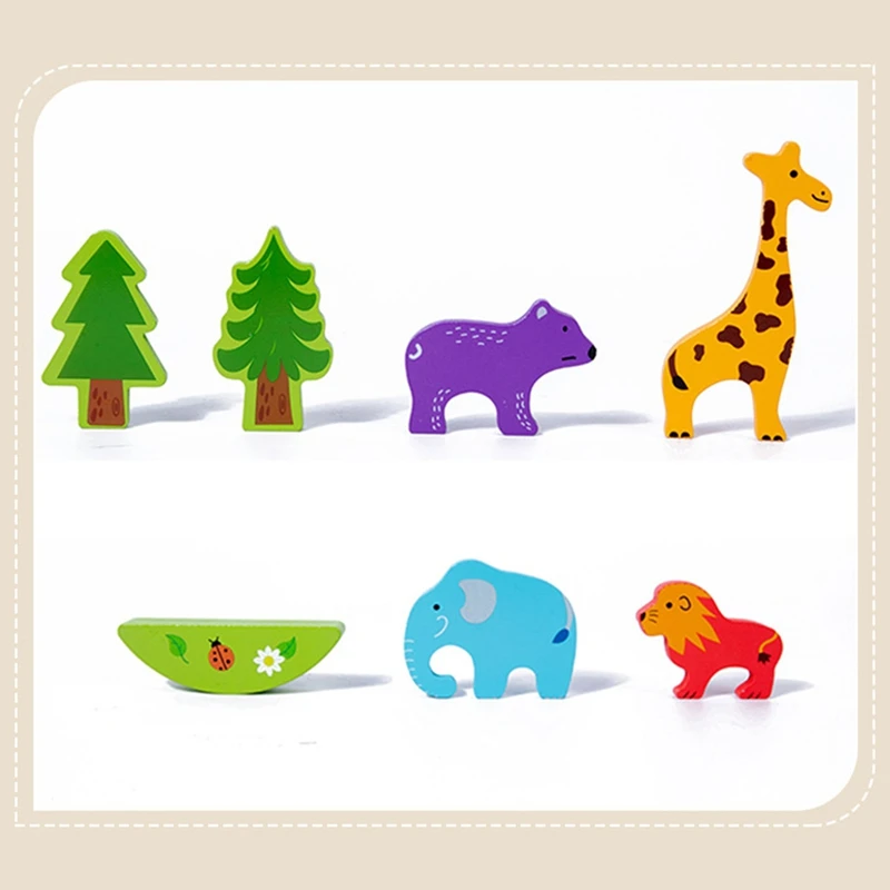 Blocchi di equilibrio per animali in legno per bambini Giochi da tavolo Giocattolo Dinosauro Giocattolo educativo in legno con blocchi di costruzione alti impilabili