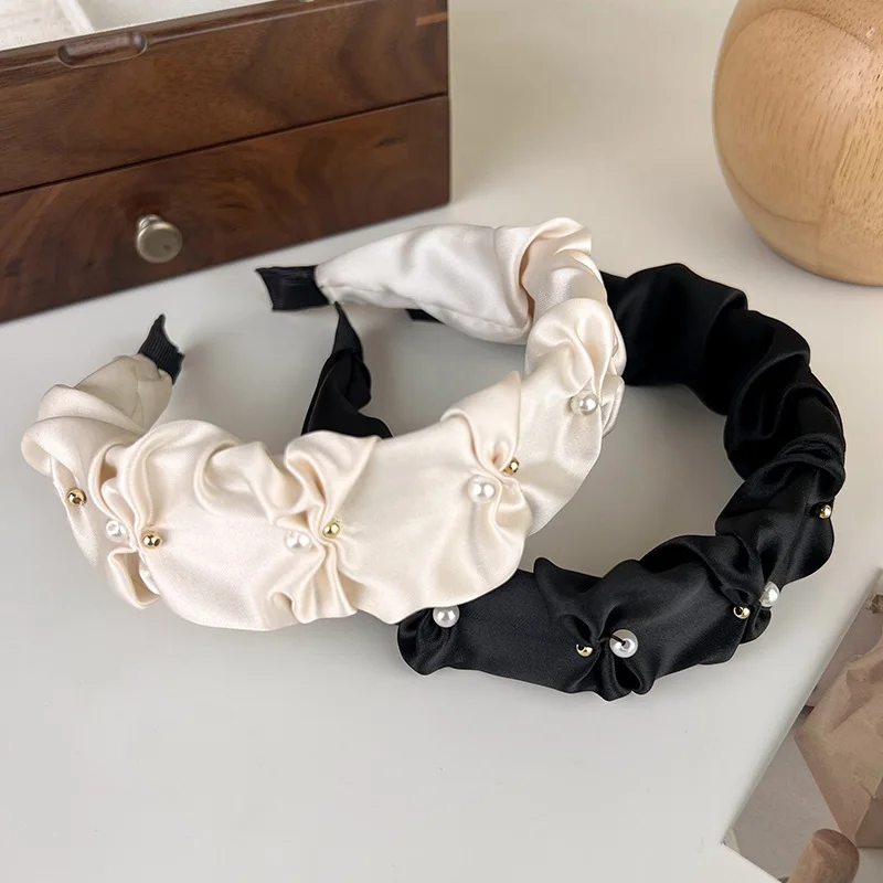 UXSL New Fashion Satin Pearl Wide Headbands for Woman Temperament Elegant Hair Bands Female Versatile Hair Hoop Hair Accessories