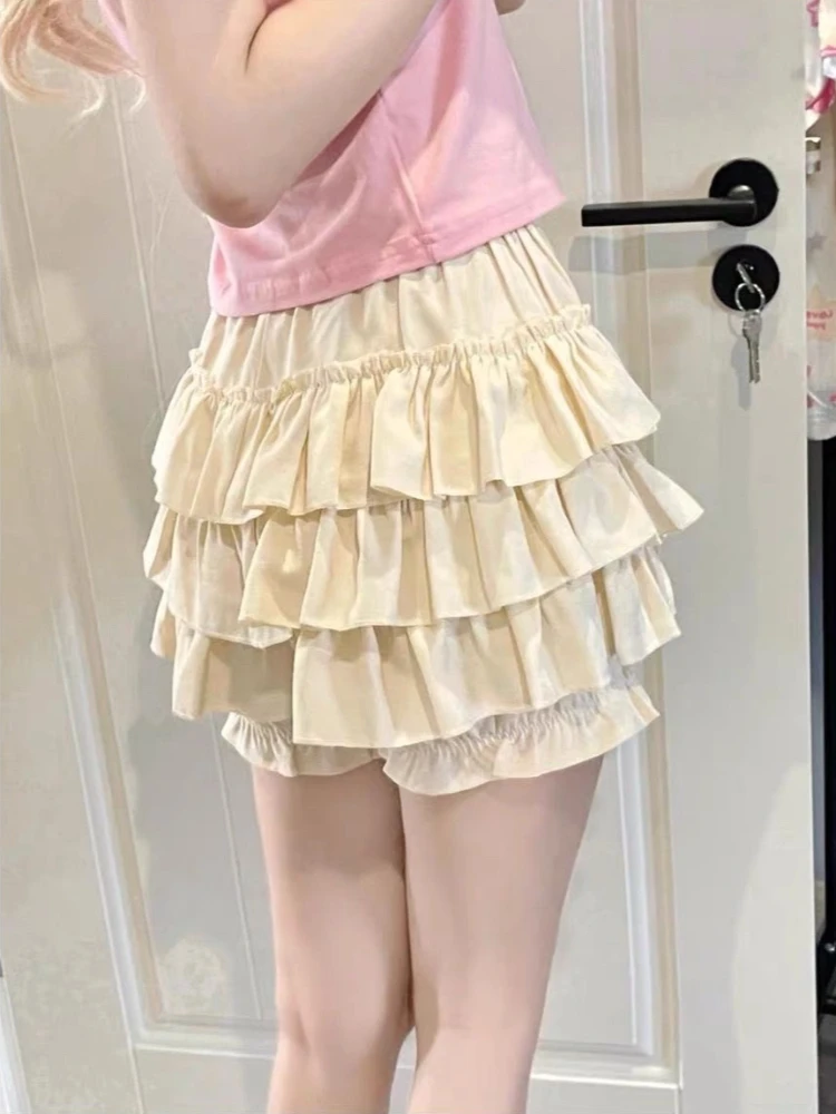 DEEPTOWN Kawaii Lolita Skirt Women Ruffle Layered High Waist Cutecore Mini Skirt Shorts Harajuku Japanese Style Soft Girl