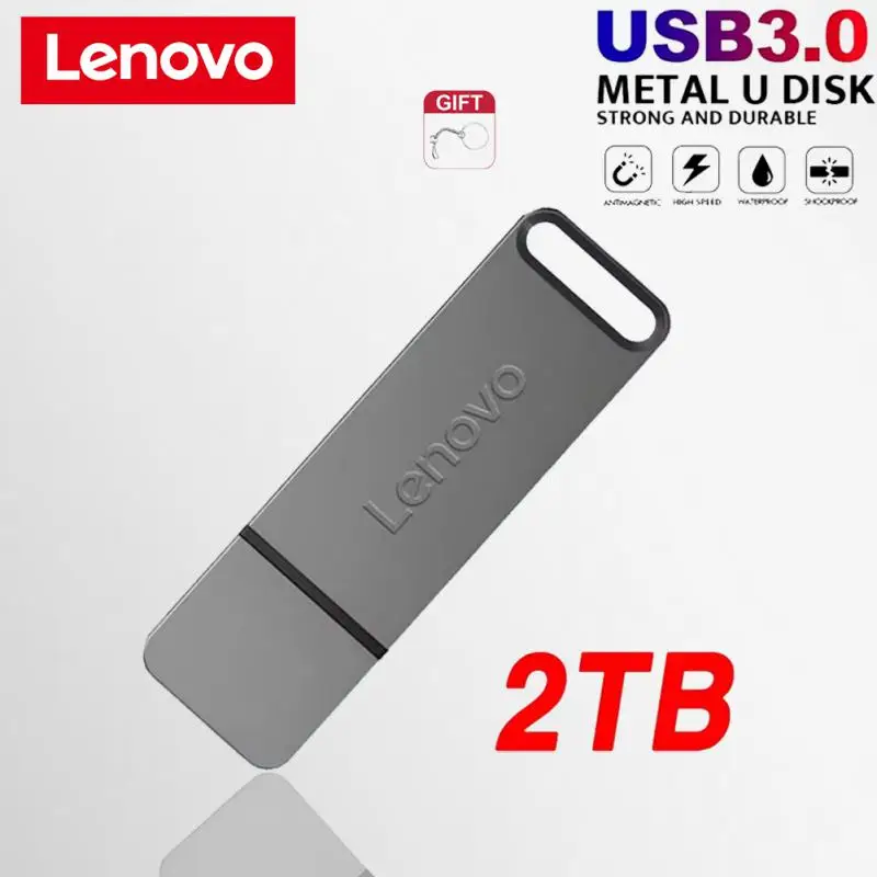 Lenovo 2TB Metal U Disk 1TB portabel, Pen Drive USB 3.0 kecepatan tinggi tahan air memori 512GB 128GB Memoria Usb Flash Drive