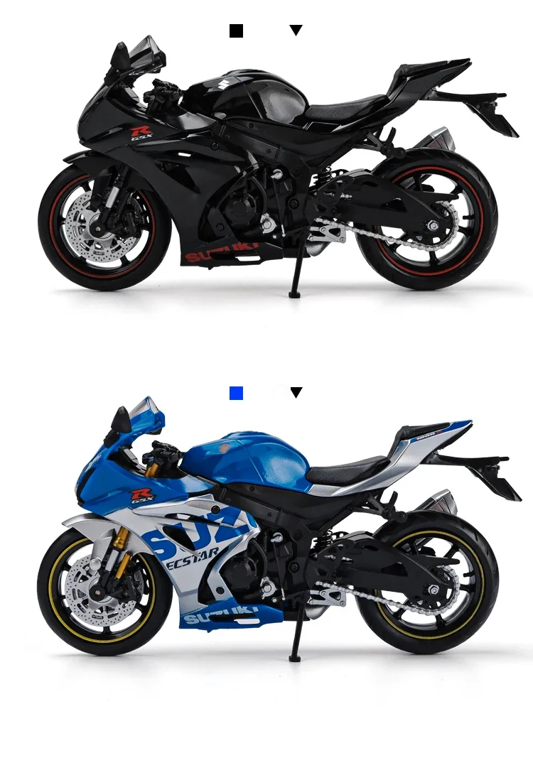 Suzuki GSX R1000R Modelo de motocicleta, Diecast Car Toys para meninos, presente de aniversário para crianças, coleção, escala 1:12