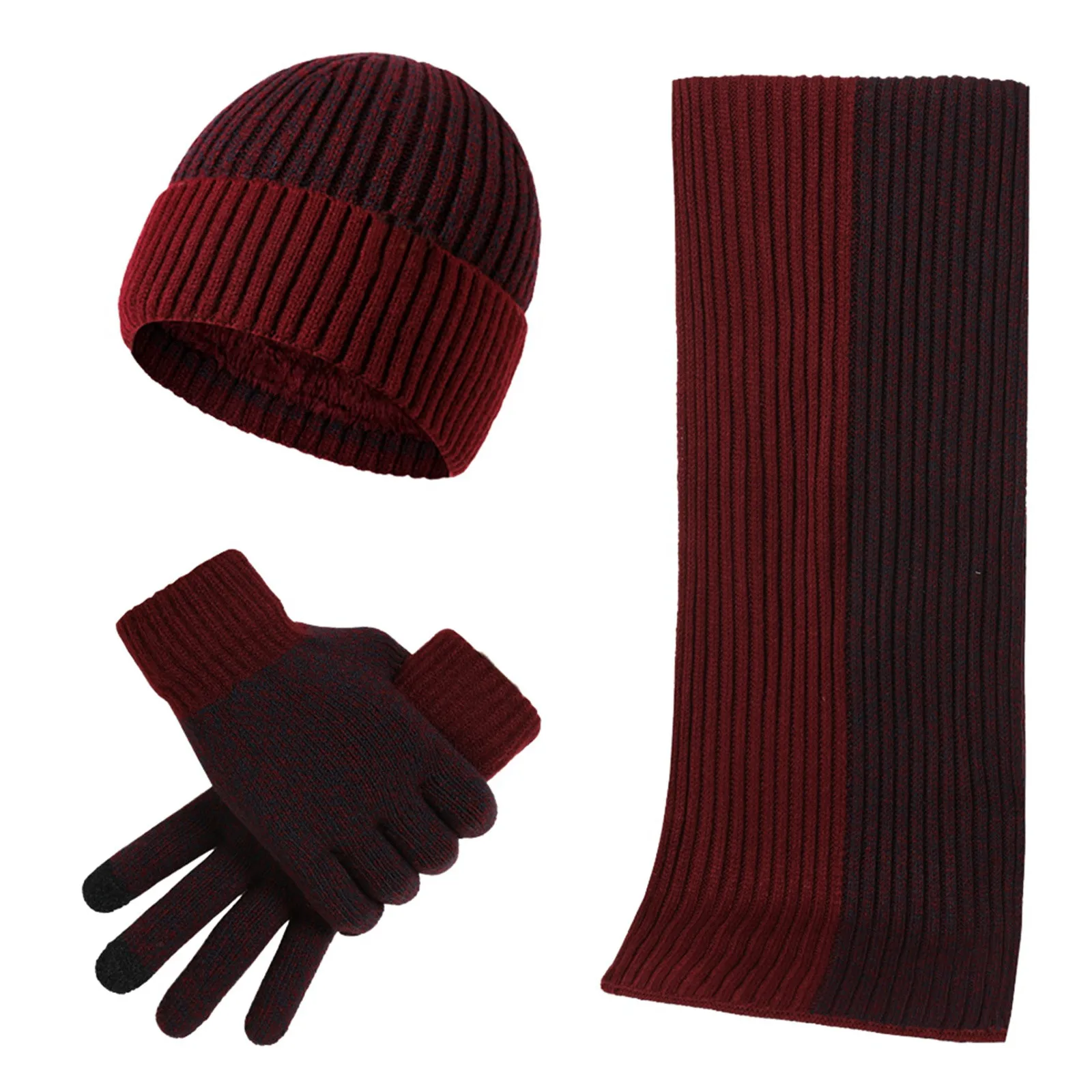 Men's Autumn Winter Keep Warm Set Unisex Beanie Gloves Scarf Male Woollen Yarn Knitted Muffler Spring Fall Contrast Color Hat