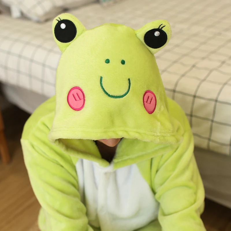 Frog Costume Flannel Onesie Adults Pijama Animal Women Men Pajamas Set Halloween Cosplay Cartoon Pyjama Teen Kids Warm Sleepwear