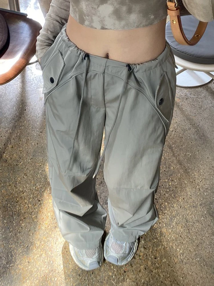 Zoki Women Streetwear Y2K Cargo Pants Vintage High Waist American Trousers Loose Casual Bf Harajuku Vintage Paratrooper Pants