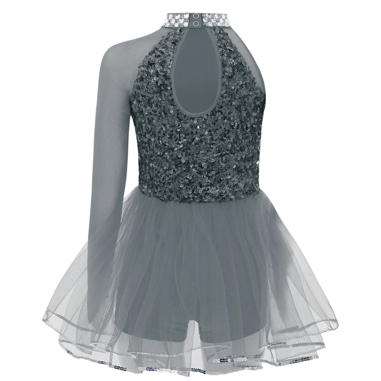 Dziecięcy strój gimnastyczny, taneczny, do łyżwiarstwa figurowego i jazzu, z cekinami, błyszczący, z tiulową spódniczką, body, kombinezon, sukienka.