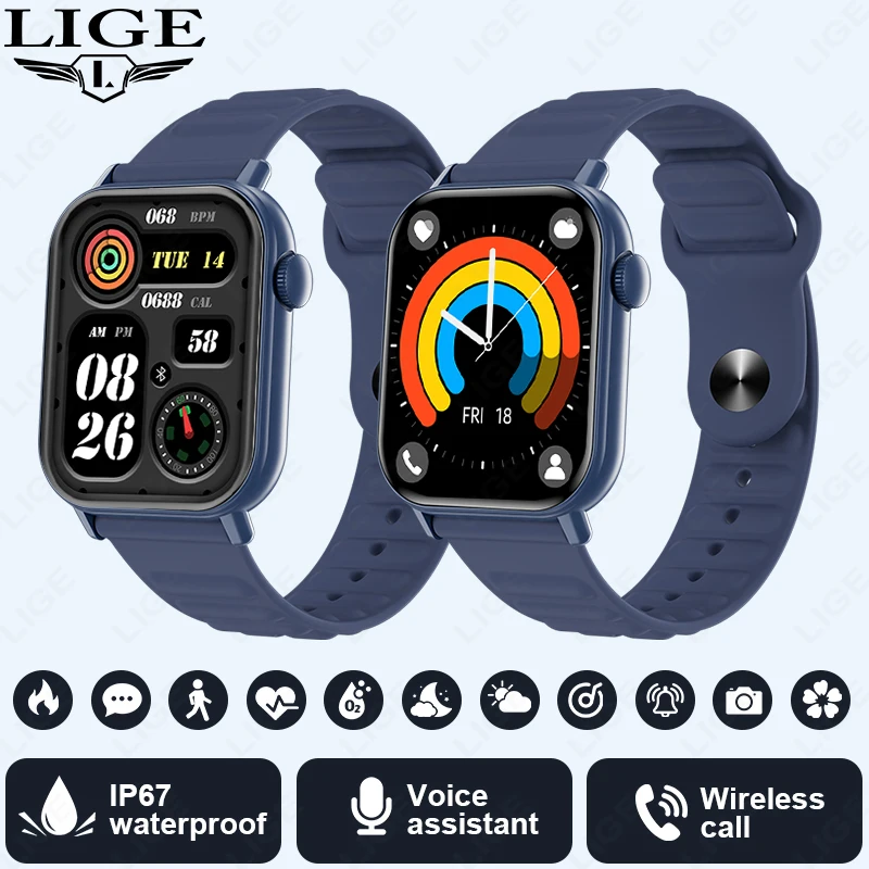 LIGE ساعة ذكية 1.83 بوصة 240*284 بكسل عرض Smartwatch بلوتوث دعوة صوت مساعد رصد معدل ضربات القلب الساعات الذكية #1