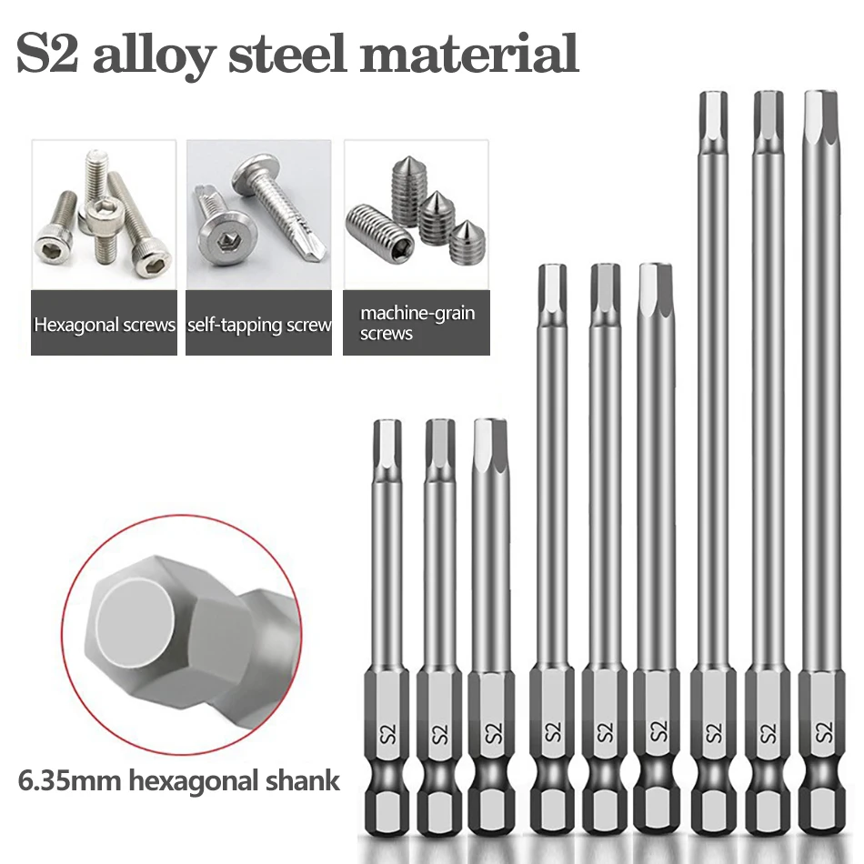 300mm Magnetic 6.35mm Screwdriver Bit 4pcs Hexagonal Bit Manual/Electric Screwdriver Bit 1/4