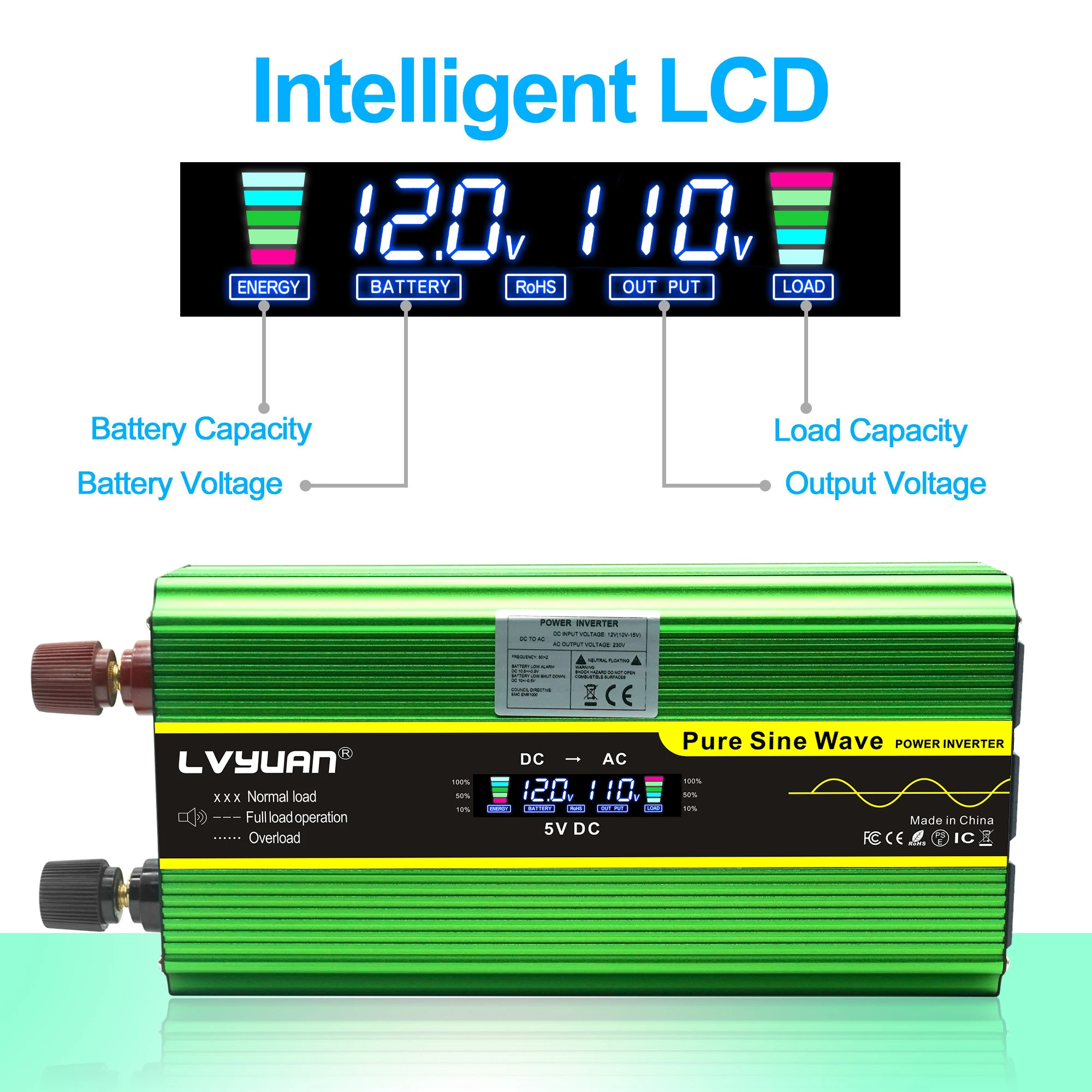 AC110V inverter pure sine wave input voltage 12V/24V 60Hz US socket battery converter camping/outdoor working/travel