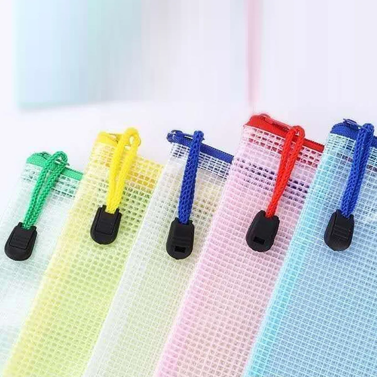 5 Colors, 5pcs Mesh Zipper Bag, Zipper File Bag, Letter Size A4, Suitable For Travel, School, Board Game And Office Supplies