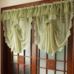Blue-green pleated embroidery beautiful balloon curtain pulling window screen finished fan-shaped roman blinds