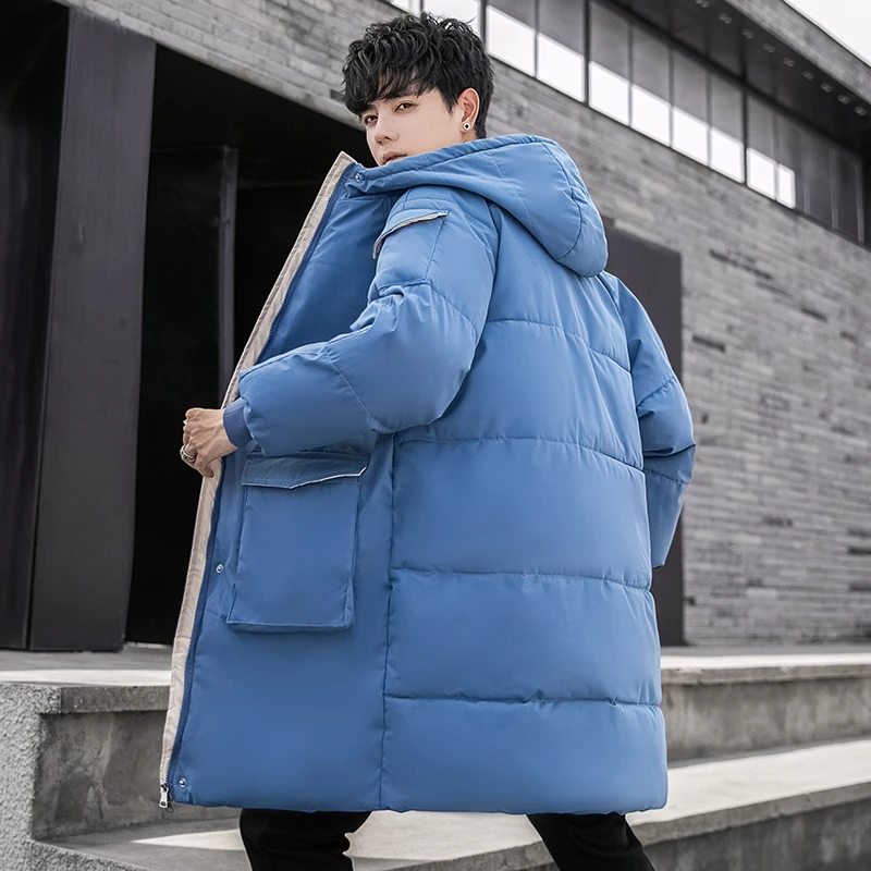 Classic 2024 Winter Men's Mid-Length Casual Hooded Cotton-Padded Jackets Outwear Windproof Warm Down Coat Solid Thick Top Parkas