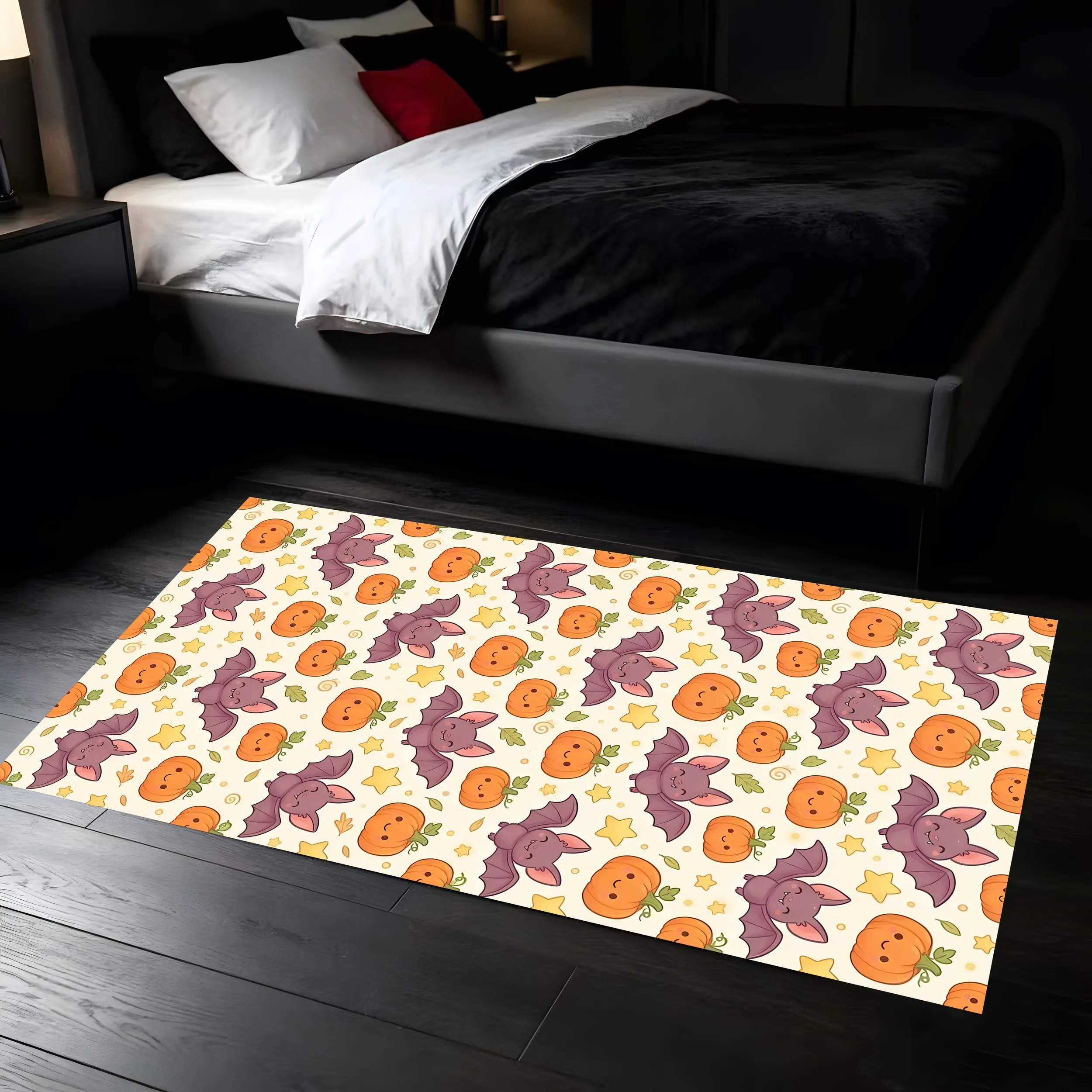 2D Carpet Cute Bat Pumpkin Prints Adorable Cartoon Style Soft Eye Catching Creating Fun Halloween Atmosphere