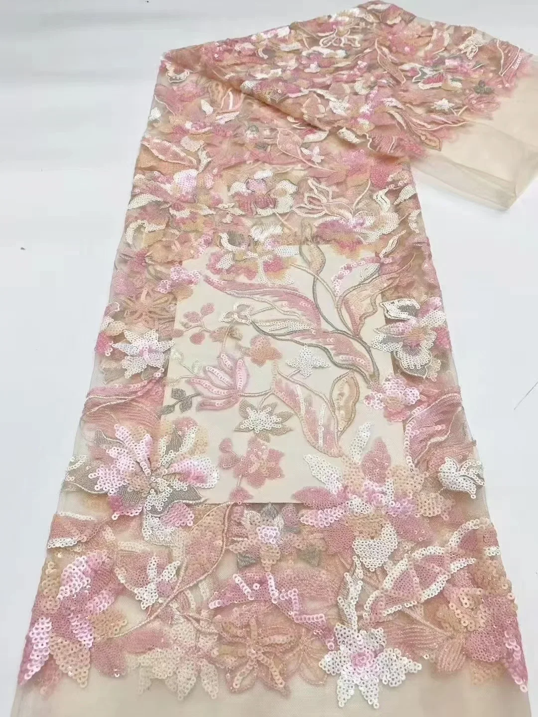 

French Sequins Net Lace Fabric 2025 High Quality African Lace Fabric Nigerian Embroidery Tulle Party Lace Fabric