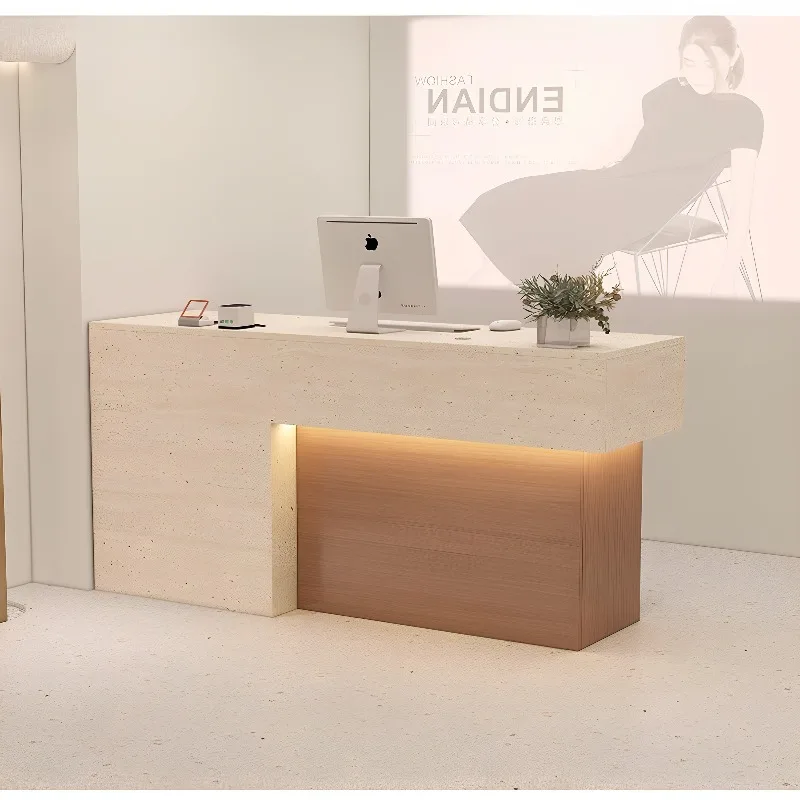 Contemporary Front Desk with Storage and Shelves for Office Reception Area Hotel Lobby Furniture Executive Check In Counter