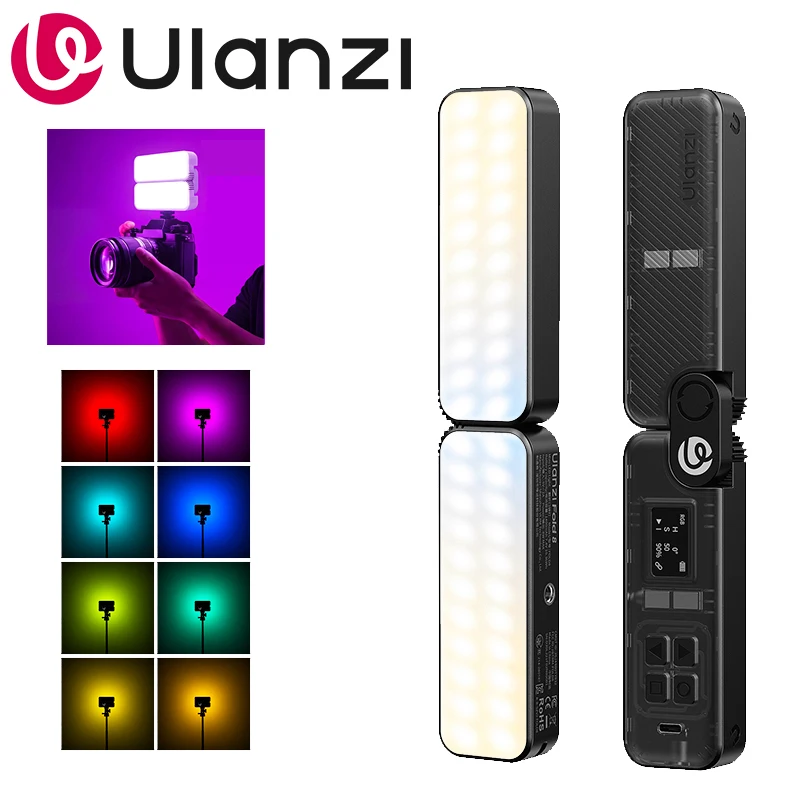 Ulanzi FOLD8 Foldable Pocket Light 2-in-1 Panel & Stick Light RGB APP Remote Control Dual 1/4
