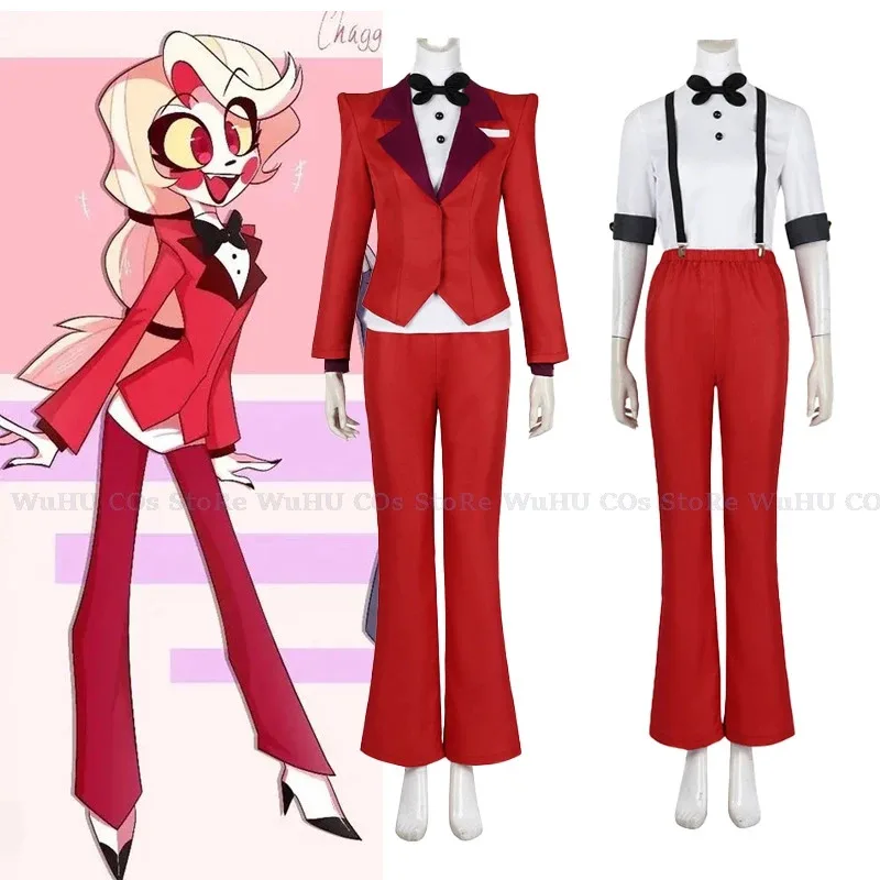Anime Hazbin Cos Charlie Morningstar Cosplay dibujos animados Hotel fantasía disfraz mujeres adultas uniforme pelucas Halloween carnaval Suita; 6'