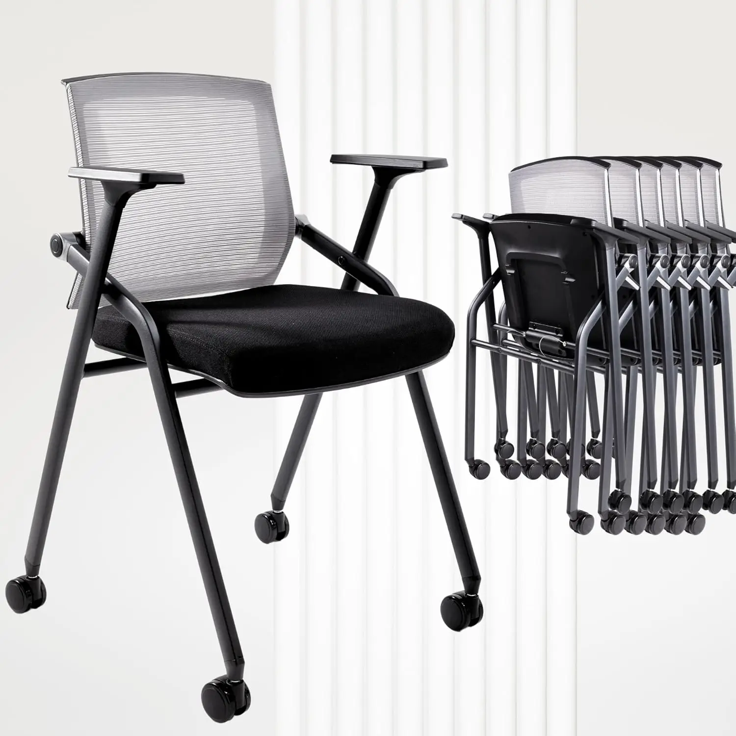 

Conference Room Chairs Folding Office Desk Chair with Lumbar Support and Sliding Armrest, Stackable Office