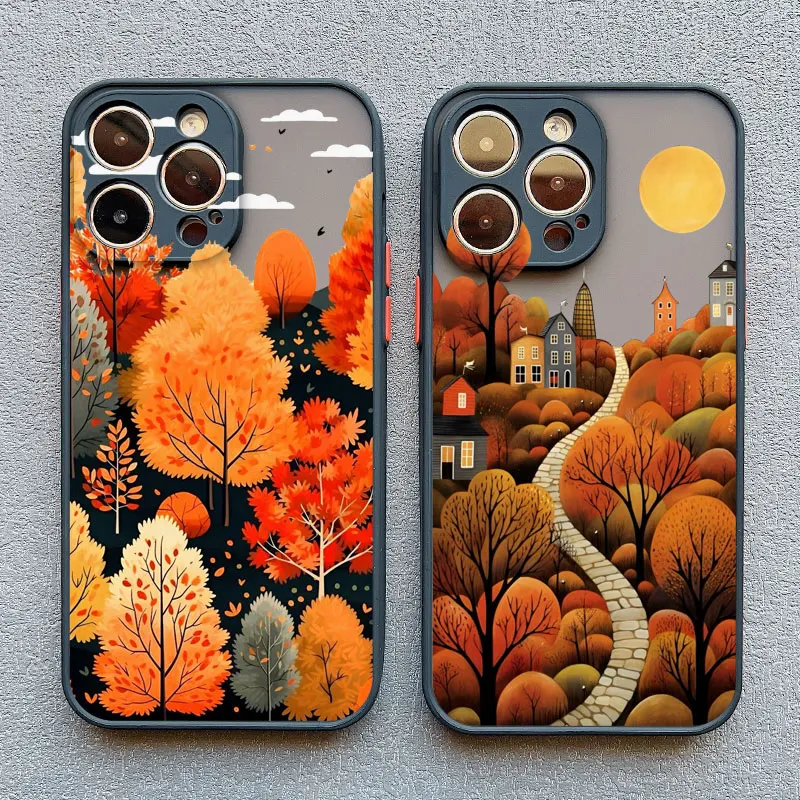 Leaves Autumn Forest House Phone Case for iPhone 12 13 Mini 11 14 15 16 Plus Pro Max 7 8 SE 2020 X XS XR Protective Phone Cover