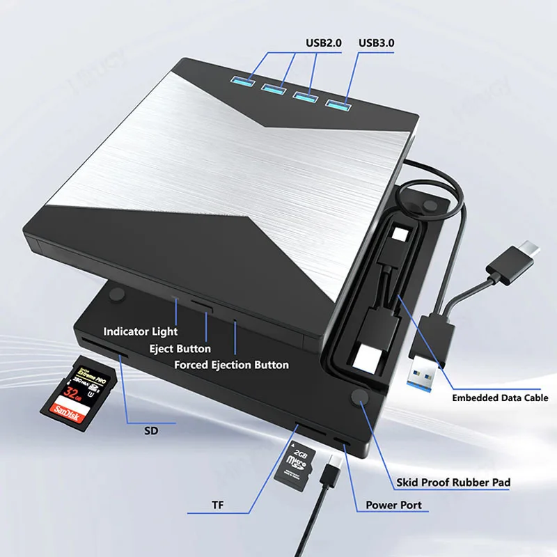 Imagem -04 - Movimentação Externo do Blu-ray 4k Usb 3.0 Jogador cd Dvd bd rm com Porto do sd tf Movimentação Óptica para o Portátil pc em