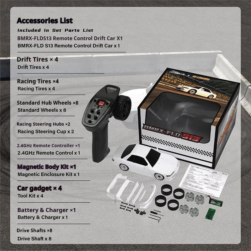 

Радиоуправляемая мини-машинка BMHOBBY BMRX FLD S13 1/28, 2.4ГГц, дрифт, задний привод, 2 режима, с аккумулятором, RTR, подарок на день рождения