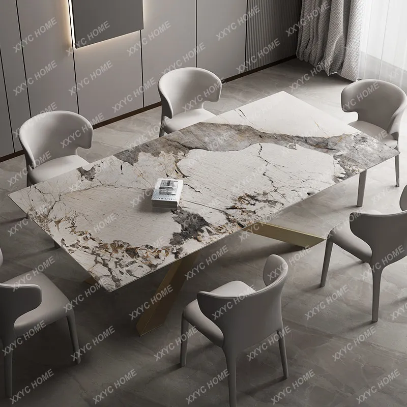 

LX slate dining table and chairs light luxury modern simple rectangular home luxury marble