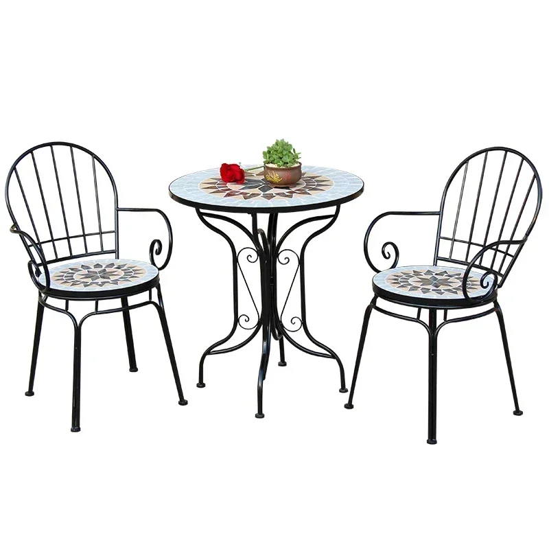 European-Style Iron Mosaic Garden Garden Table and Chair Combination Internet Celebrity Pastoral Balcony Outdoor Small round