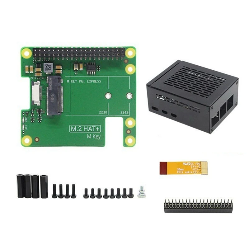 

Pcie To M.2 HAT+ With Case For Raspberry Pi 5 Gen2 Gen3 M.2 NVME SSD 2230/2242 M Key PCIE GPIO Expansion Board For RPI5