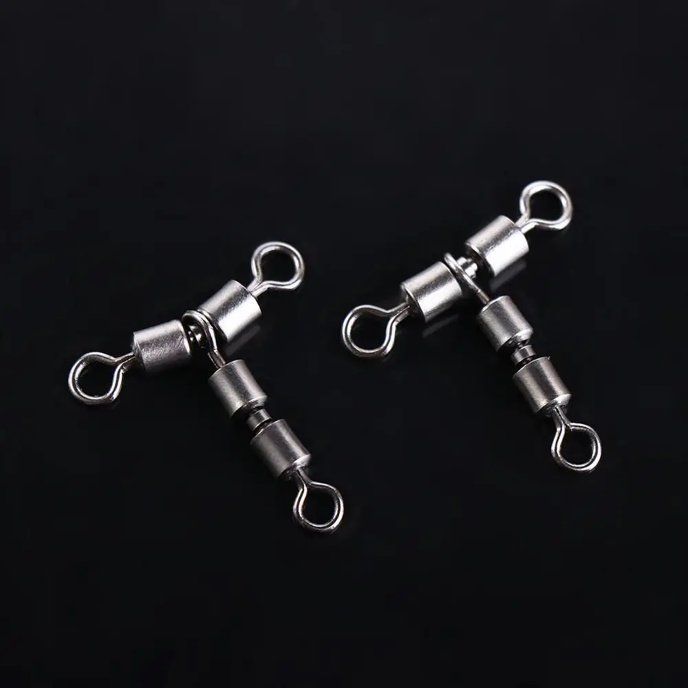 10pcs 3 Way Fishing Swivels Double Rolling Triangle Joint T-Shape Triple Fishing Swivel Cross Line Fishing Tackle Connector Clip