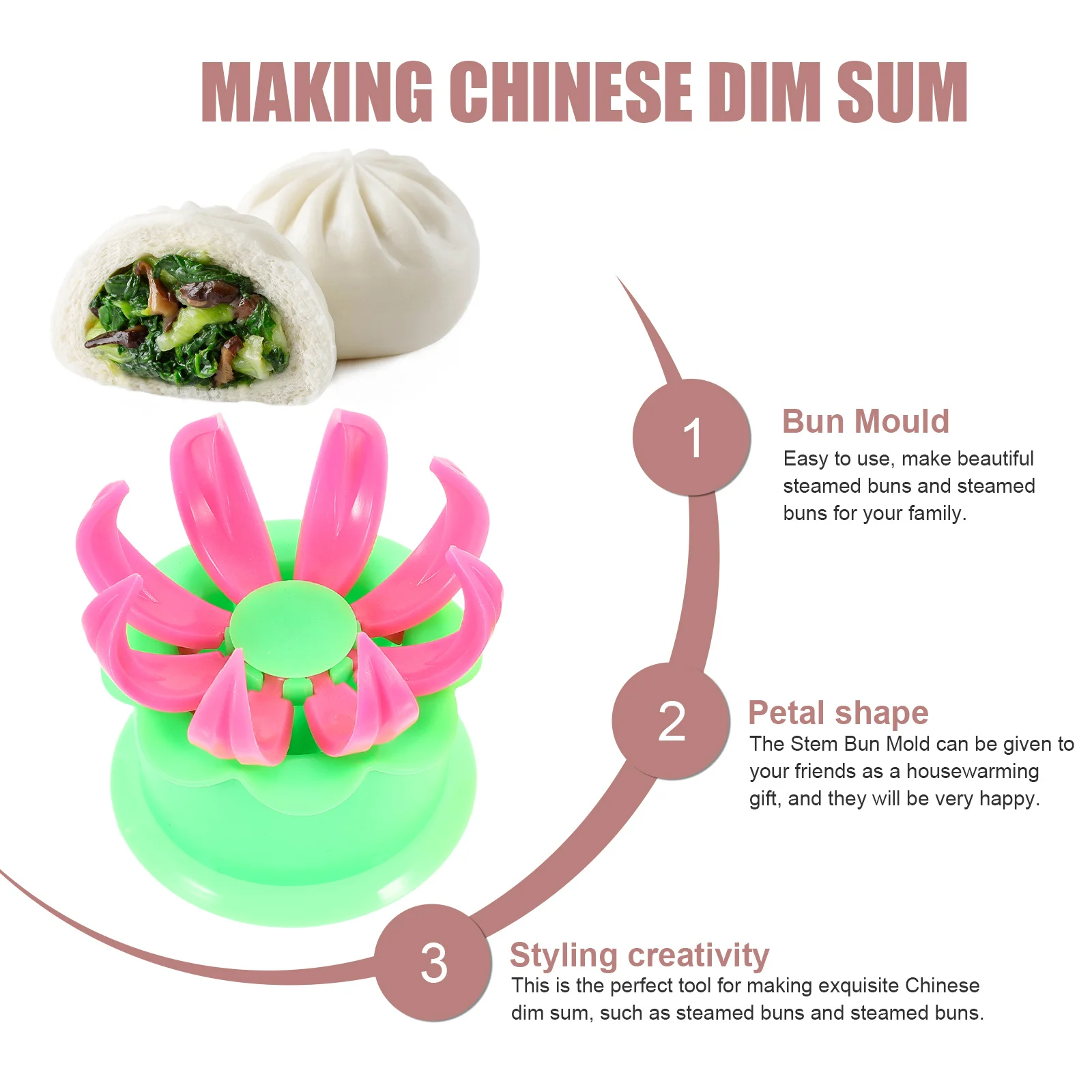 

2Pcs Steam Bun Mold Baking Tool for Homemade Baozi Making Fast and Safe Pastry Making Mold Flower Dumpling Maker Kitchen