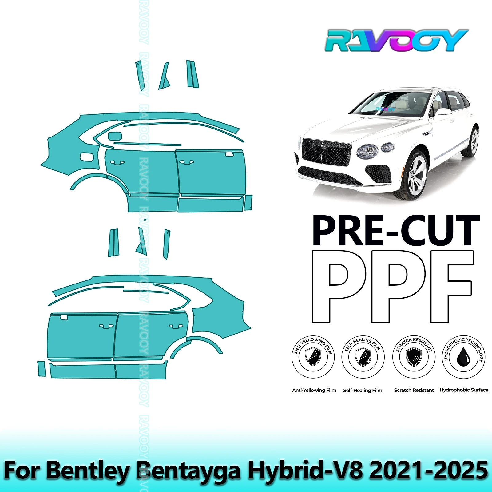 

For Bentley Bentayga Hybrid-V8 2021-2025 8.5mil Clear Matte Pre-Cut PPF Door & A/B Pillar Kit TPU Paint Protection Film Set