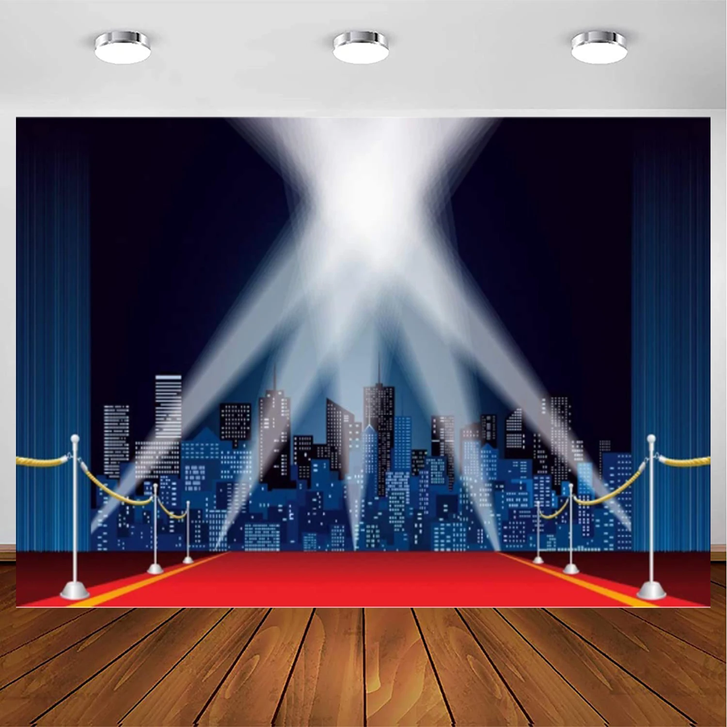 

Photography Backdrop Red Carpet Spotlight Movie Night Stage Carpet Cityscape Skyline Buildings Background Adults Luxury Wedding