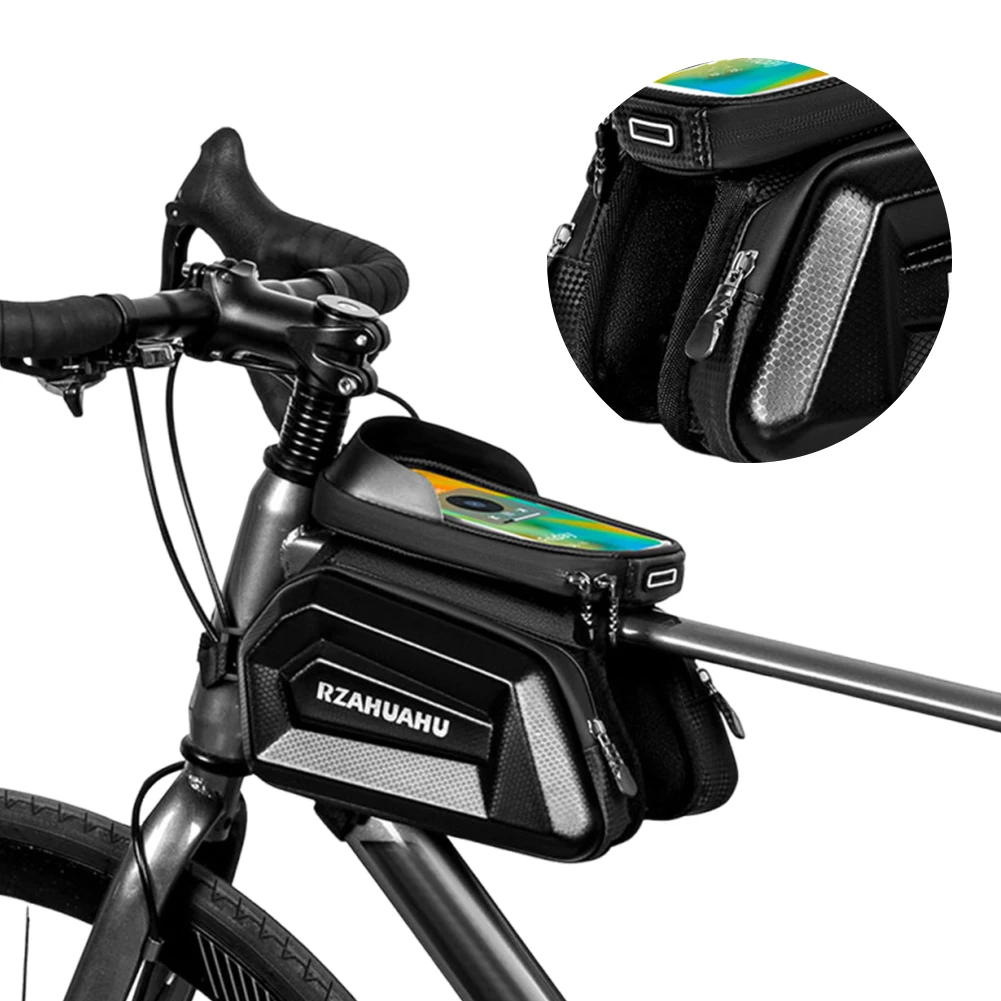 

Bike Front Frame Bag Bike Phone Holder Bag Waterproof Hard Shell Bike Tube Bag Touch-Screen Cycling Pouch Cycling Accessories