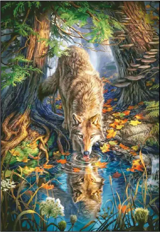 The Wolf Drinking Water Animal 18CT 16CT 14CT Unprinted Cross Stitch Kits Embroidery Art DIY Handmade Needlework Home Decor