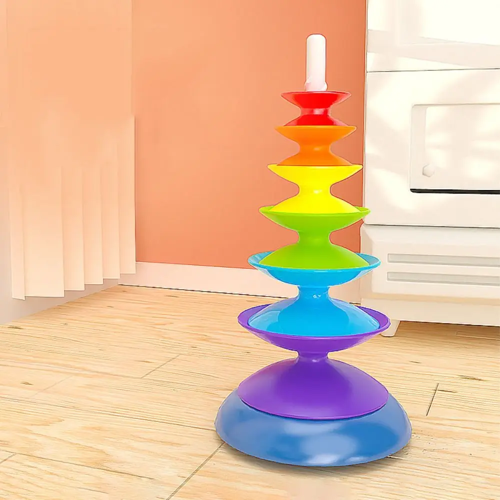 Ferrule Regenbogen-Stapelspielzeug Rotierendes Montessori-Spielzeug Regenbogen-Drehring-Turm-Puzzle Früherziehung