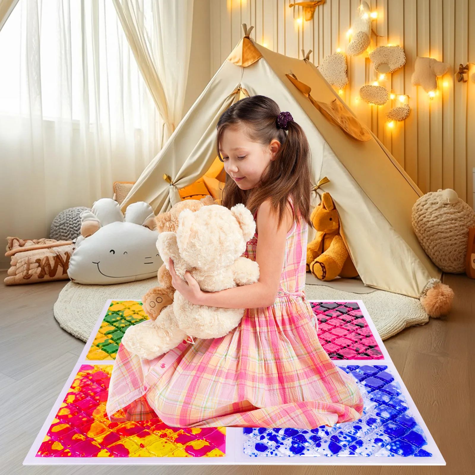 

Durable Sensory Liquids Floor Tile for Toddlers - Non-toxic Interactive Sensory Floor Mats for Kids
