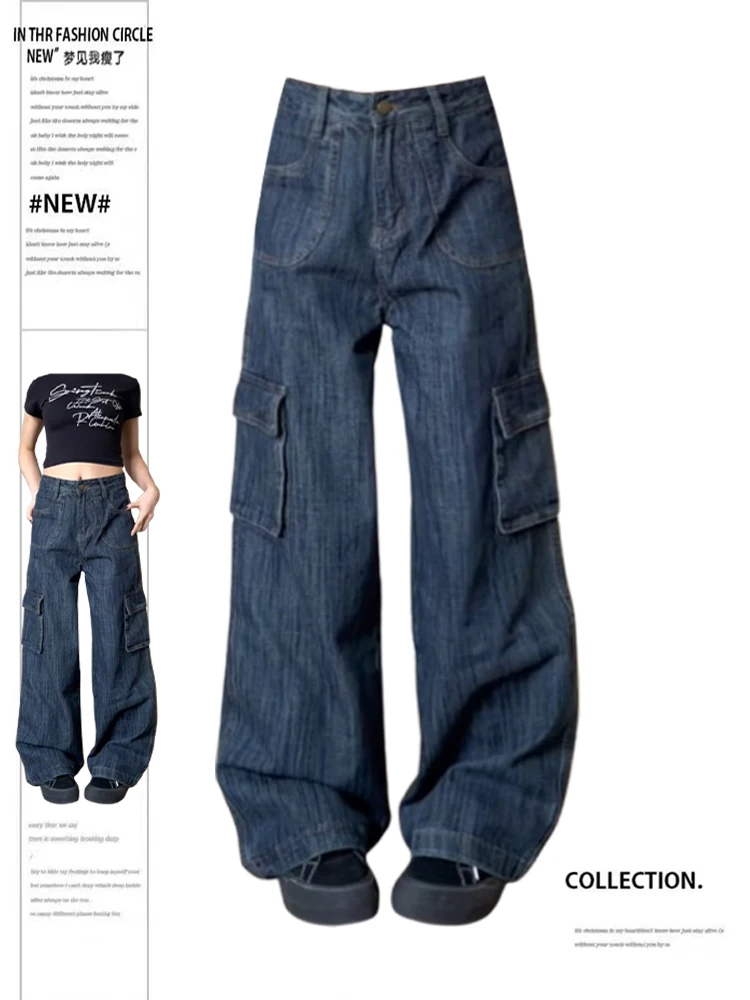 

Женские американские винтажные мешковатые джинсы-карго, японский Abi Y2K, уличная одежда, широкие джинсовые брюки в стиле Харадзюку, классические новые брюки в стиле гранж Tomboy