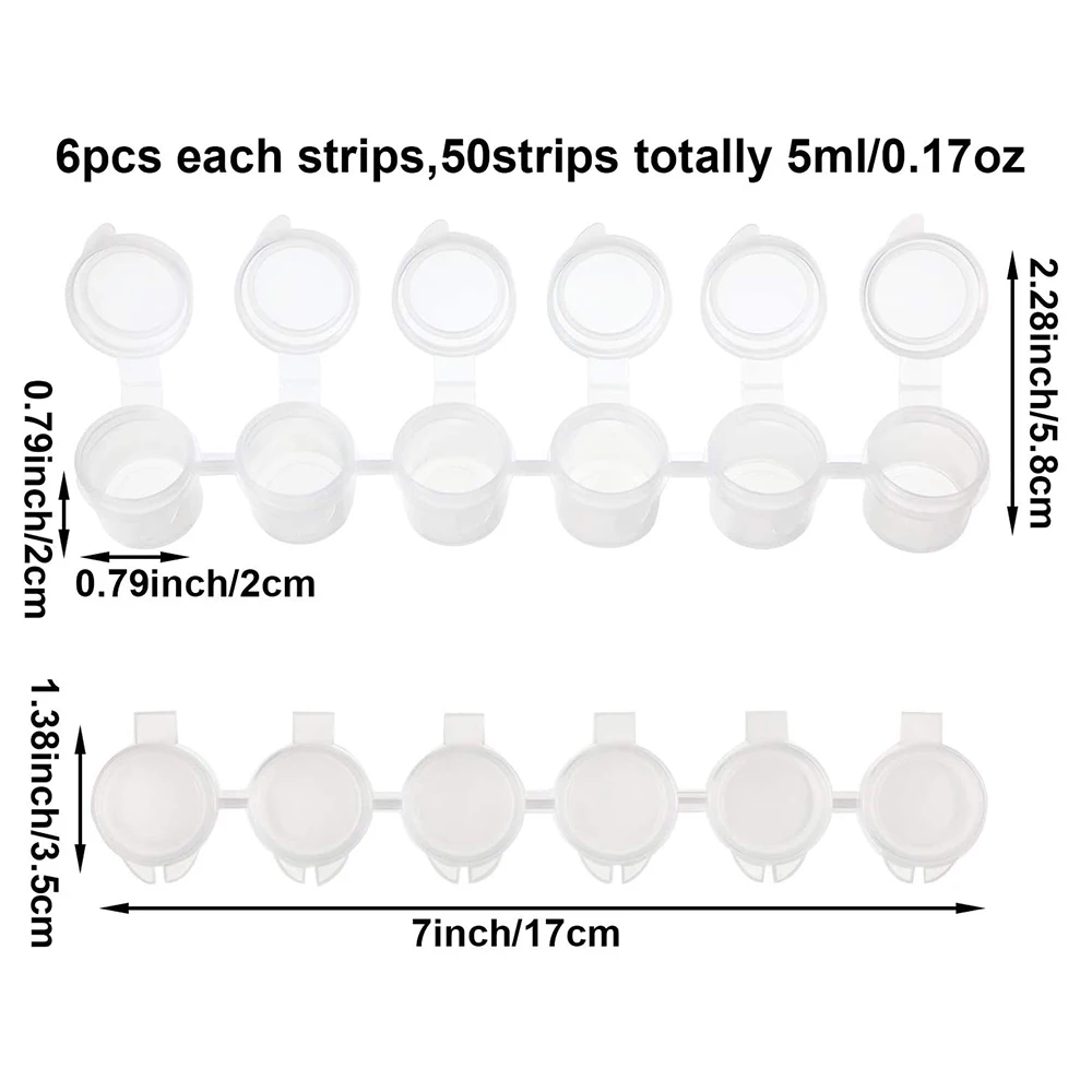 50 Strips Empty Paint Pots 5 Ml Paint Pots Strips Storage Containers Painting Arts Crafts Supplies, 300 Pots in Total