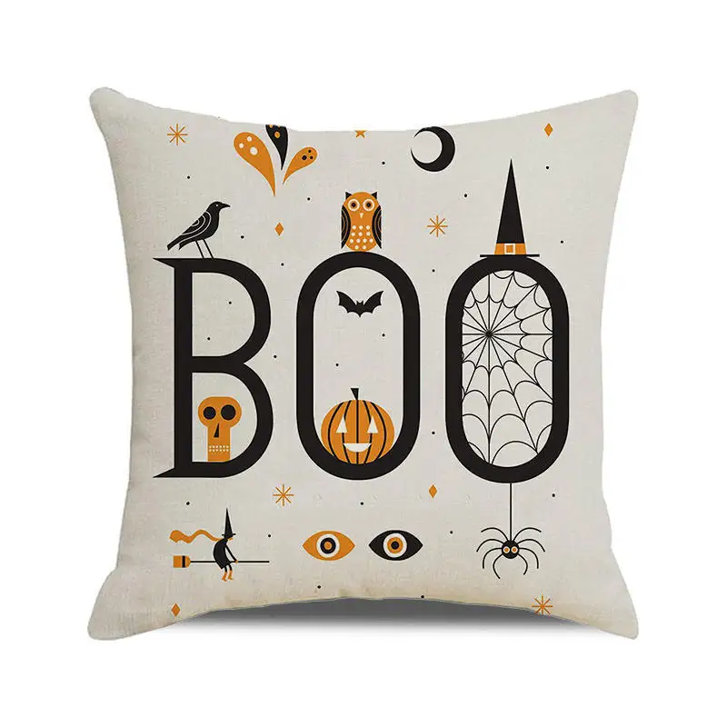 Halloween Pillowcase 45x45cm Linen Cushion Cover Halloween Ornament Home Decorations Skull Letters Pillow Cover fundas de cojin