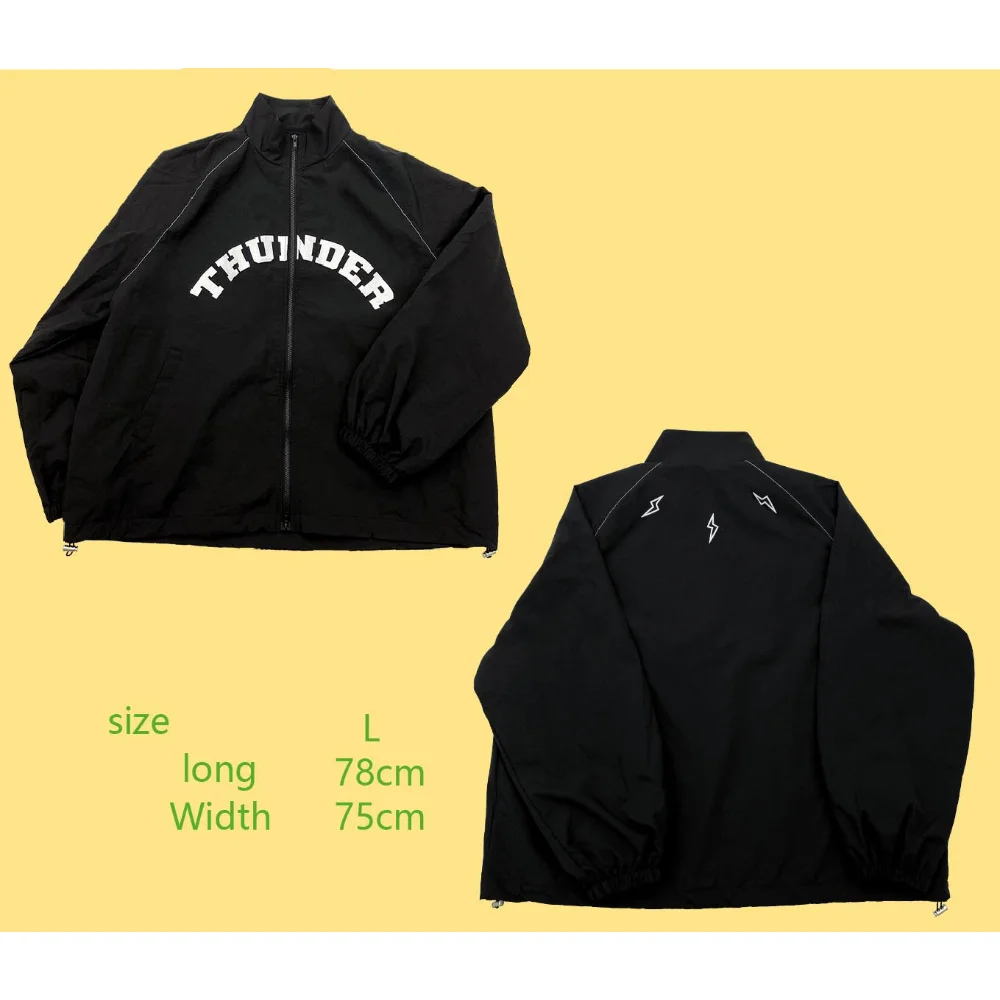 KPOP ATEEZ THE FELLOWSHIP : BREAK THE WALL 2022 WORLD TOUR Thunder Print Harajuku Cardigan Stand Collar Zipper Jacket Outerwear