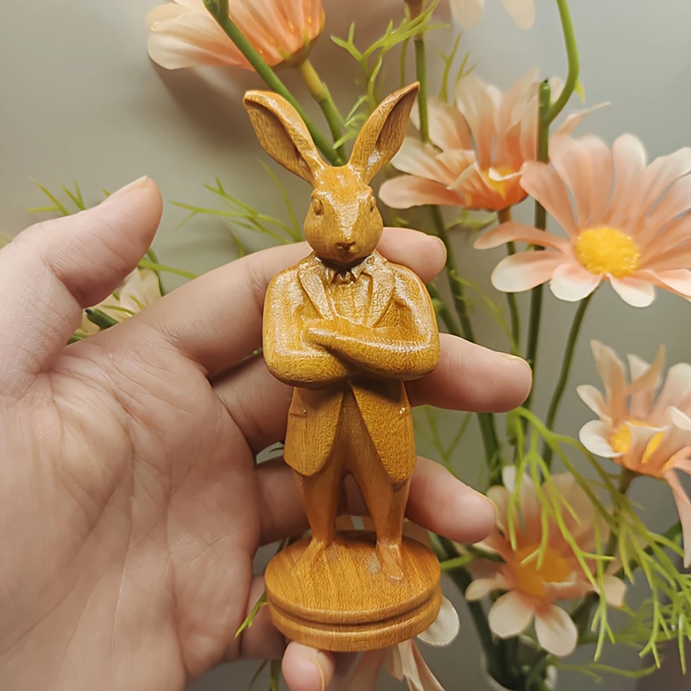 Minimalist Suit-Shaped Rabbit Wood Carving Ornament, Living Room Decoration, Modern Simple Nordic Style, Natural Wood Grain Texture, Aesthetic Carrier for Home Spaces