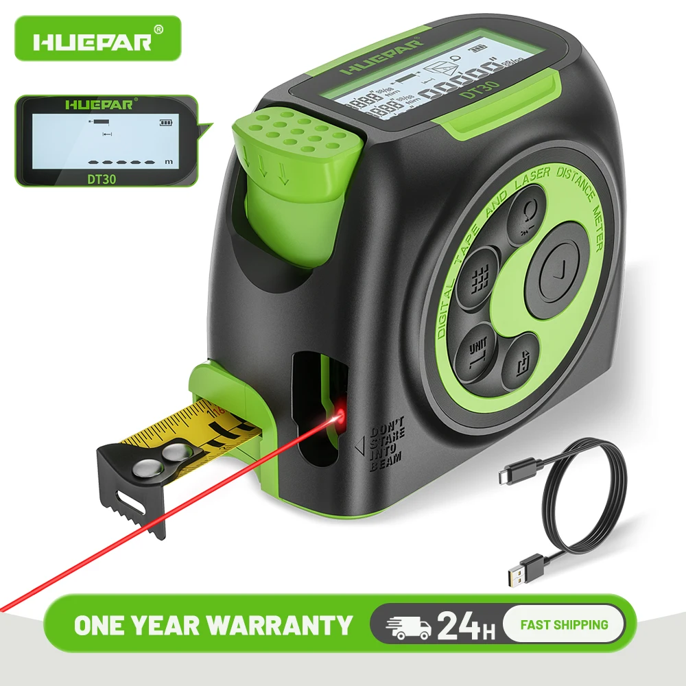 Huepar-fita Métrica Digital com Display Lcd Medição a Laser Medidor de Distância Escalável Polegada ou cm Dt30 em 60m 197ft
