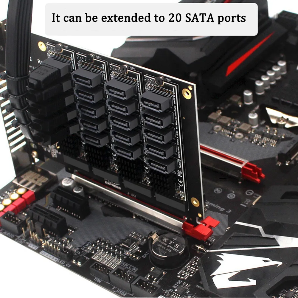 M.2 NGFF PCIE B-Key Sata to SATA 3.0 5 Port Expansion Card 6Gbps Adapter Card JMB585 Chipset M.2 NVME to SATA3.0