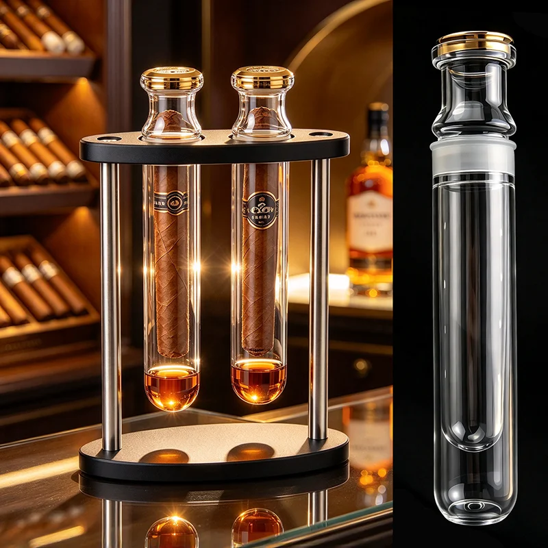 2 Tube Cigar Incense Rack, Cigar Moisturizing, Curing, Mellowing, High-end Gift, 3D Printing Technology Cigar Accessories