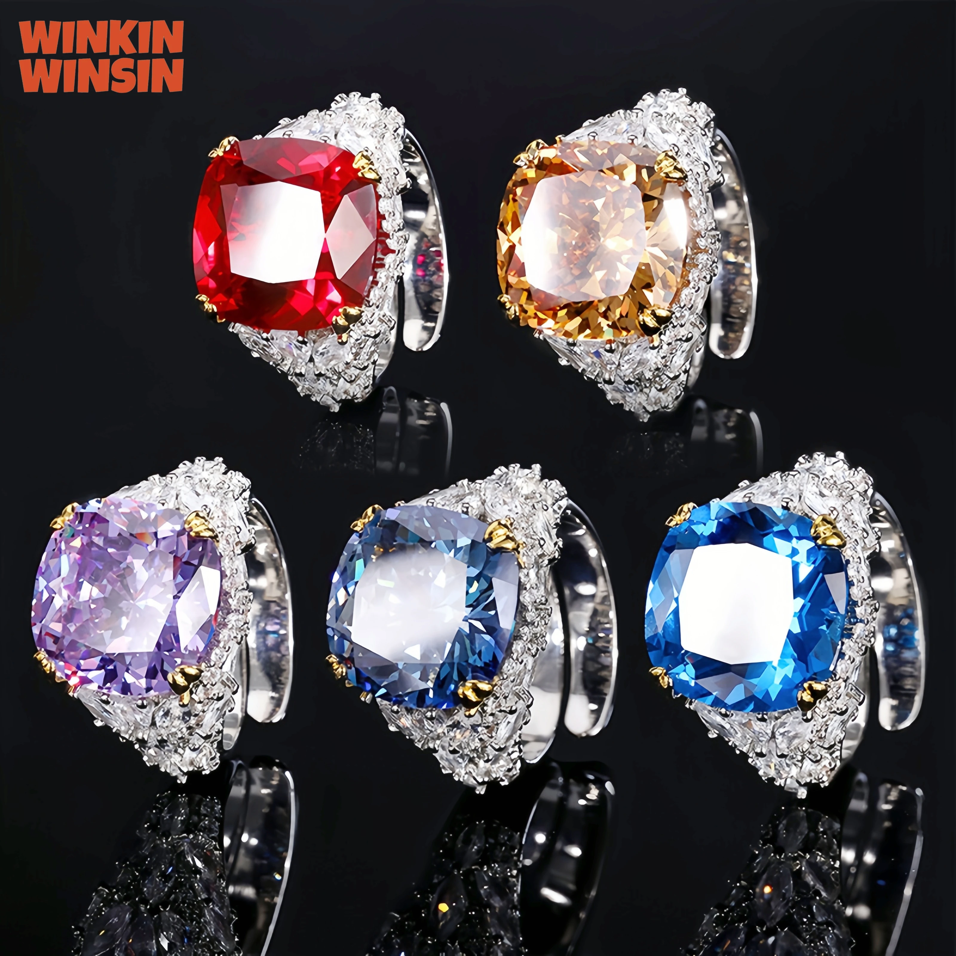

WINKIN WINSIN Brand MCT Healthy Copper Rings For Women Adjustable Size Fahion Accessories Colorful Zircon Gemstones Ring Jewelry
