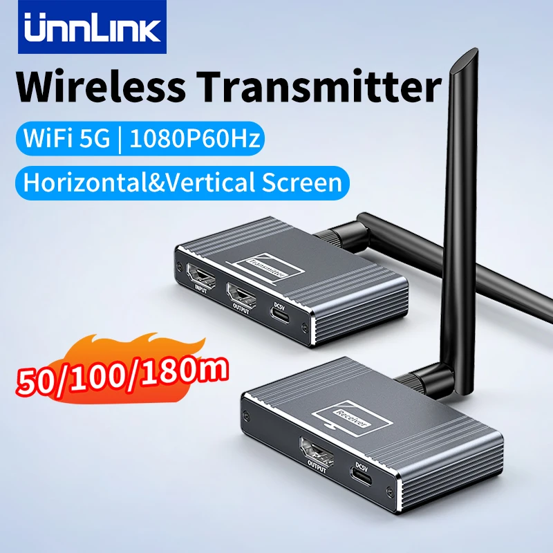 

Unnlink Wireless Video Transmitter Receiver HDMI Extender 1080P Meeting Mirror Display Adapter for TV Monitor 180M 100M 50M