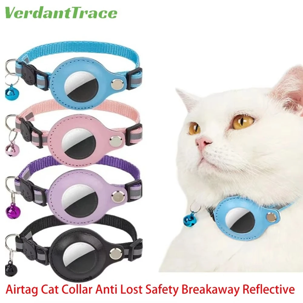 VerdantTrace Airtag Cat Collar Anti Lost Safety Breakaway Reflective Cat Collars Bell Airtag Holder Case for Cats Accessories
